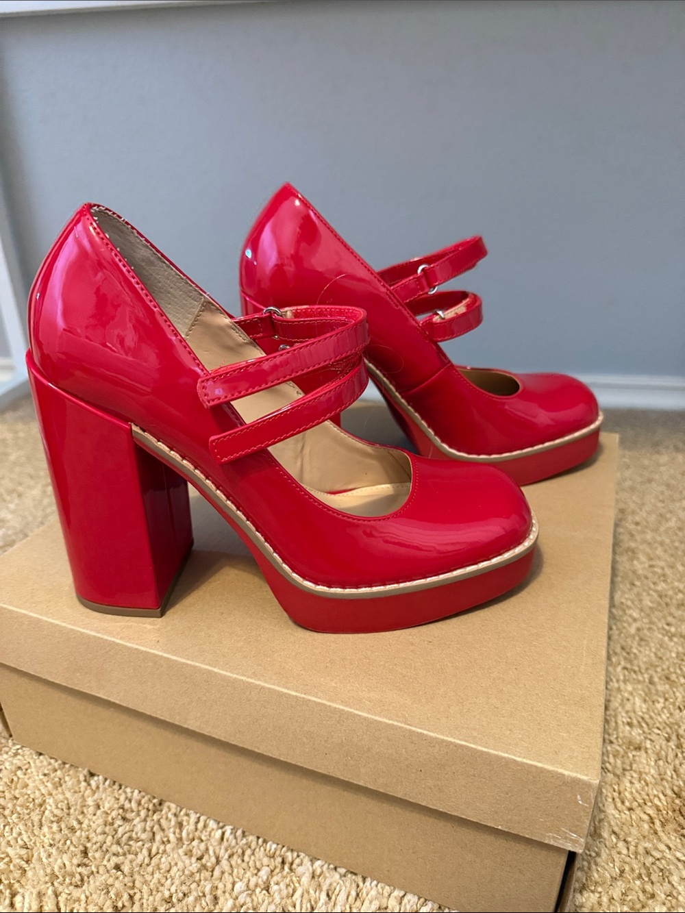Steve Madden Red Patent Double-Strap Platform Pumps - Picture 2 of 4